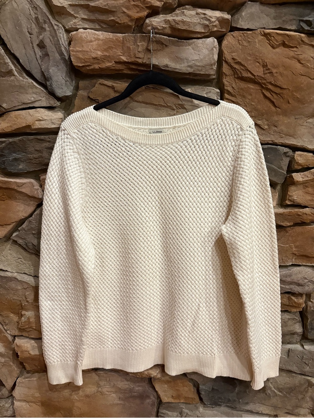 L.L. Bean Cream Waffle-Knit Crew Neck Sweater